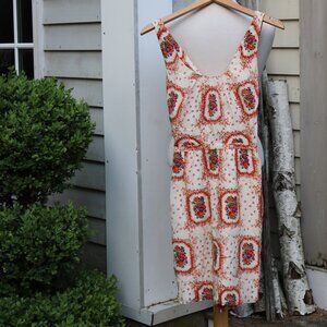 Madewell Ivory Orange Multicolor Floral Silk Sleeveless w Open Twist Back Dress